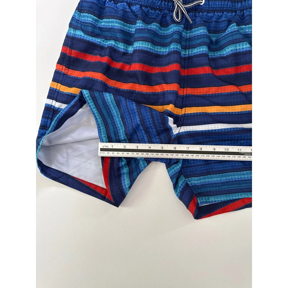 Speedo Mens XL Swim Trunks Blue Striped Board Shorts Mesh Liner 7784576